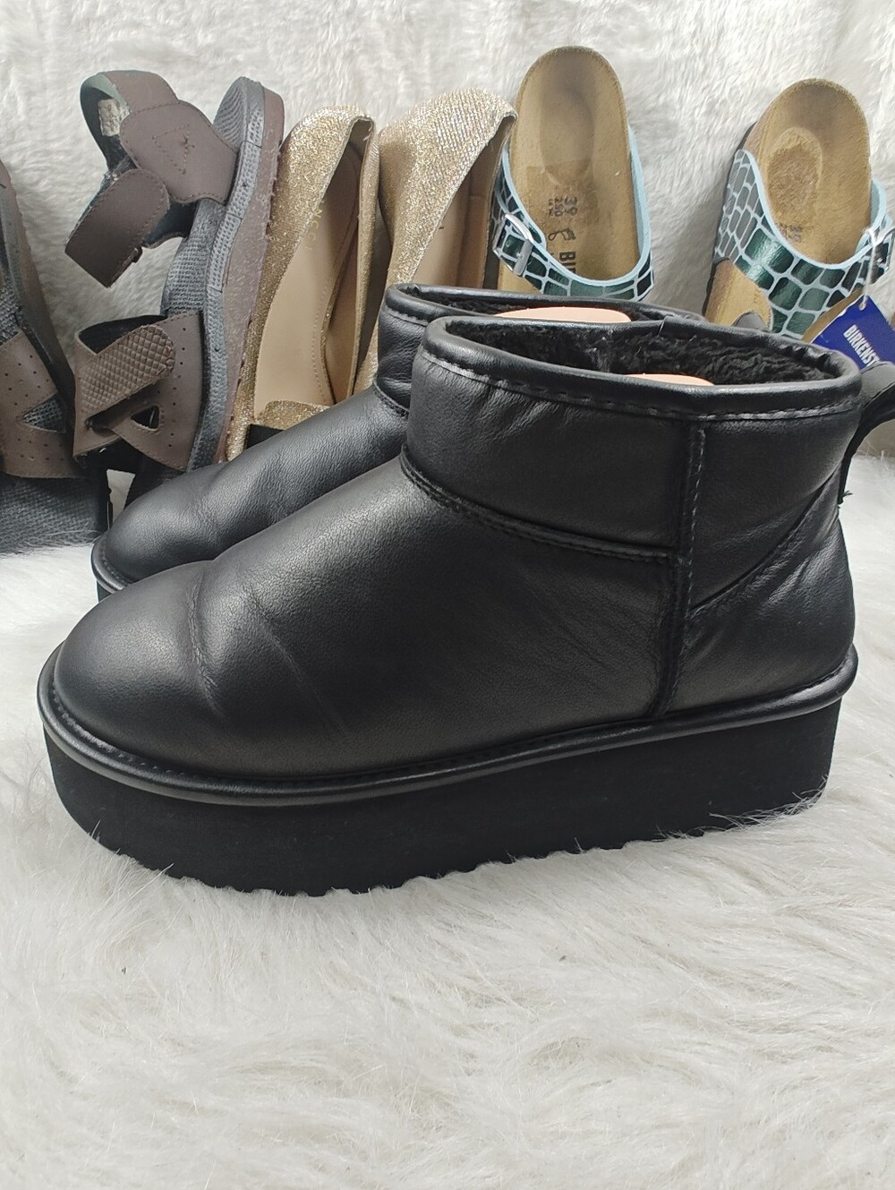Project Cloud Black Leather Platform Cozy Ankle Boots – Women's Size 9M - Picture 8 of 12